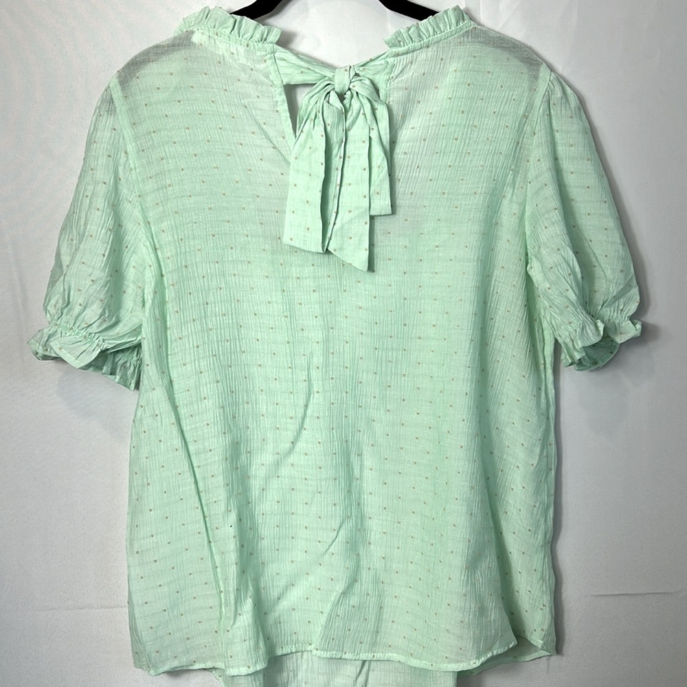 Anthropologie MINE Green Top Size Large Tie Back Brown Raised Dots New - Picture 3 of 8